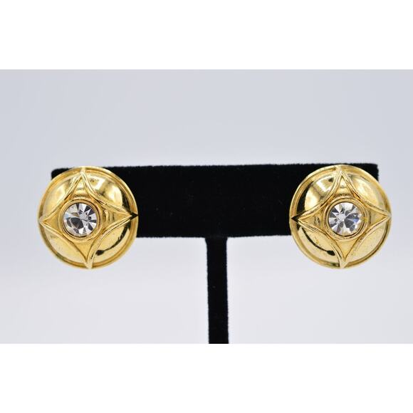 Givenchy Vintage Star Clip On Earrings Gold Rhinestone Crystal Signed 1980s BinW - Picture 1 of 10